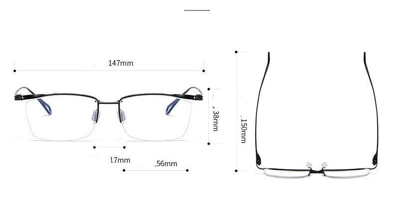 Plain color pure titanium handmade half-rimmed glasses