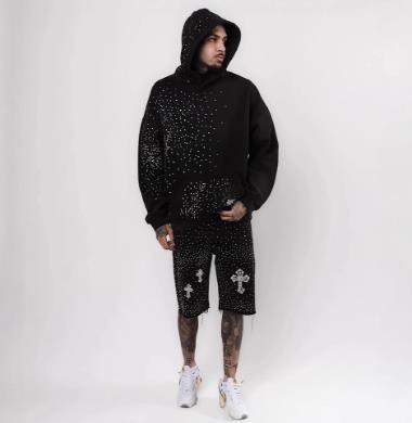 Hot-rhine cross five-point washed denim shorts