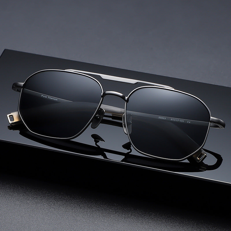Oversized square pure titanium polarized sunglasses