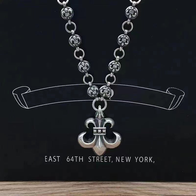 chrome hearts personalized anchor scout flower pendant cross chain necklace