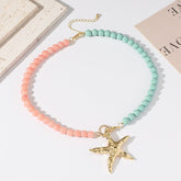 starfish necklace glass beaded red green necklace