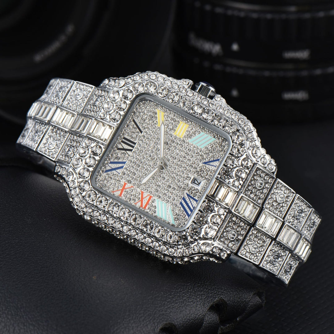 Square Full-Diamond Three-Hand Quartz Watch