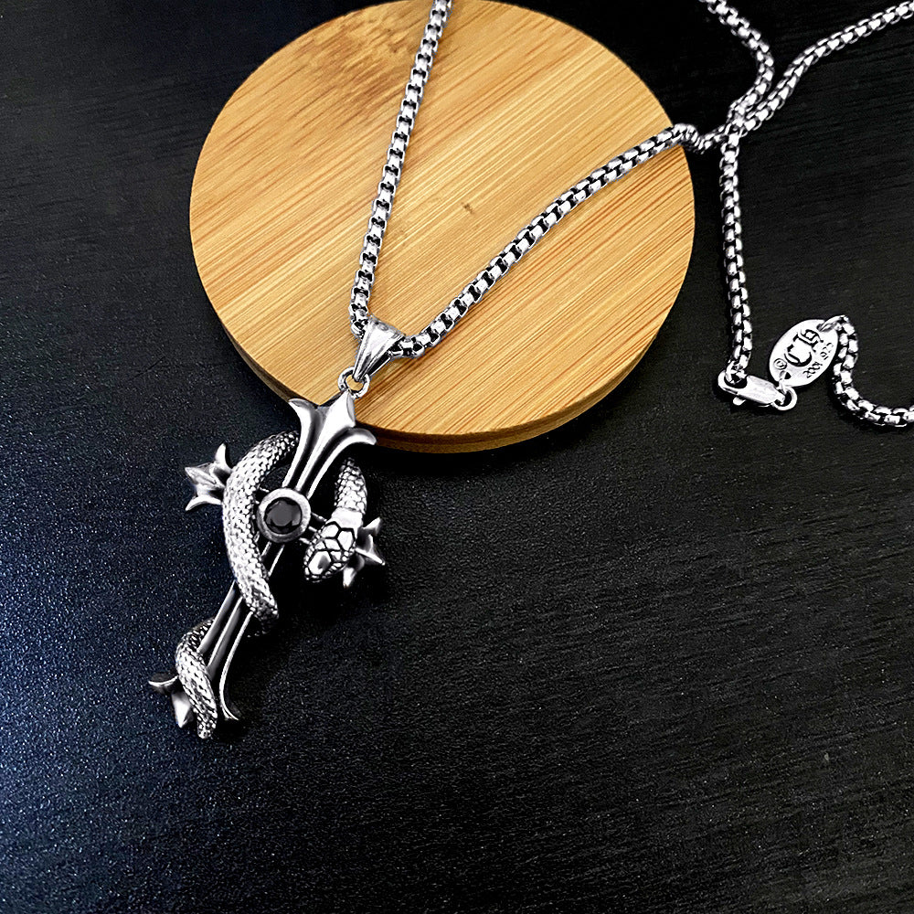 chrome hearts snake cross enamel necklace