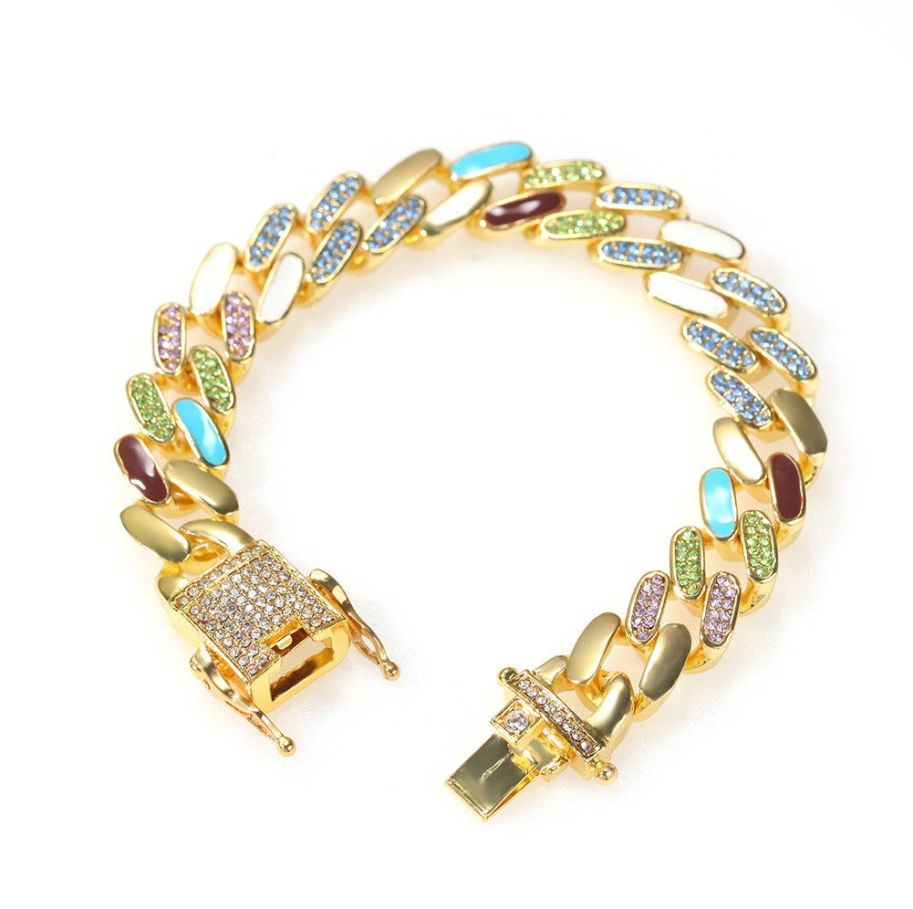 Hip-hop oil-splashed alloy colorful Cuban bracelet