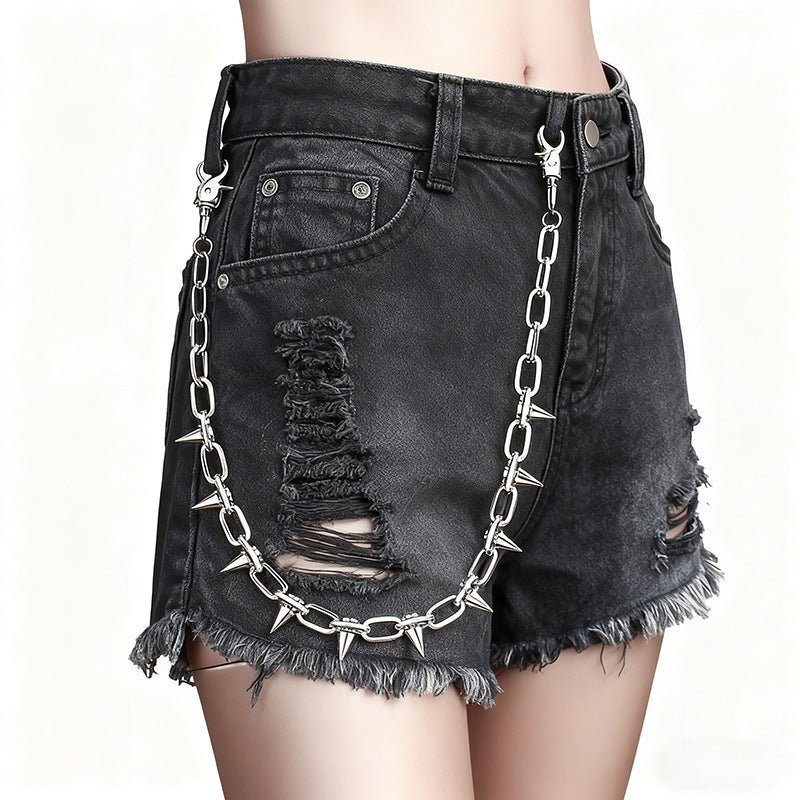 Irregular Pearl & Cuban Link Mixed-Material Punk Waist Chain
