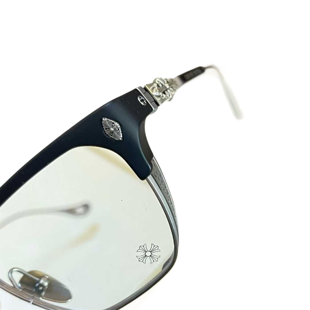 Chrome Hearts thick rimmed hollow out glasses with gold colored legs