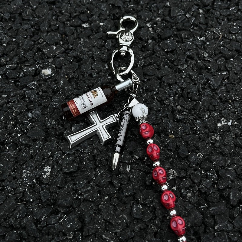 Punk Red Skull & Vintage Cross Pant Chain