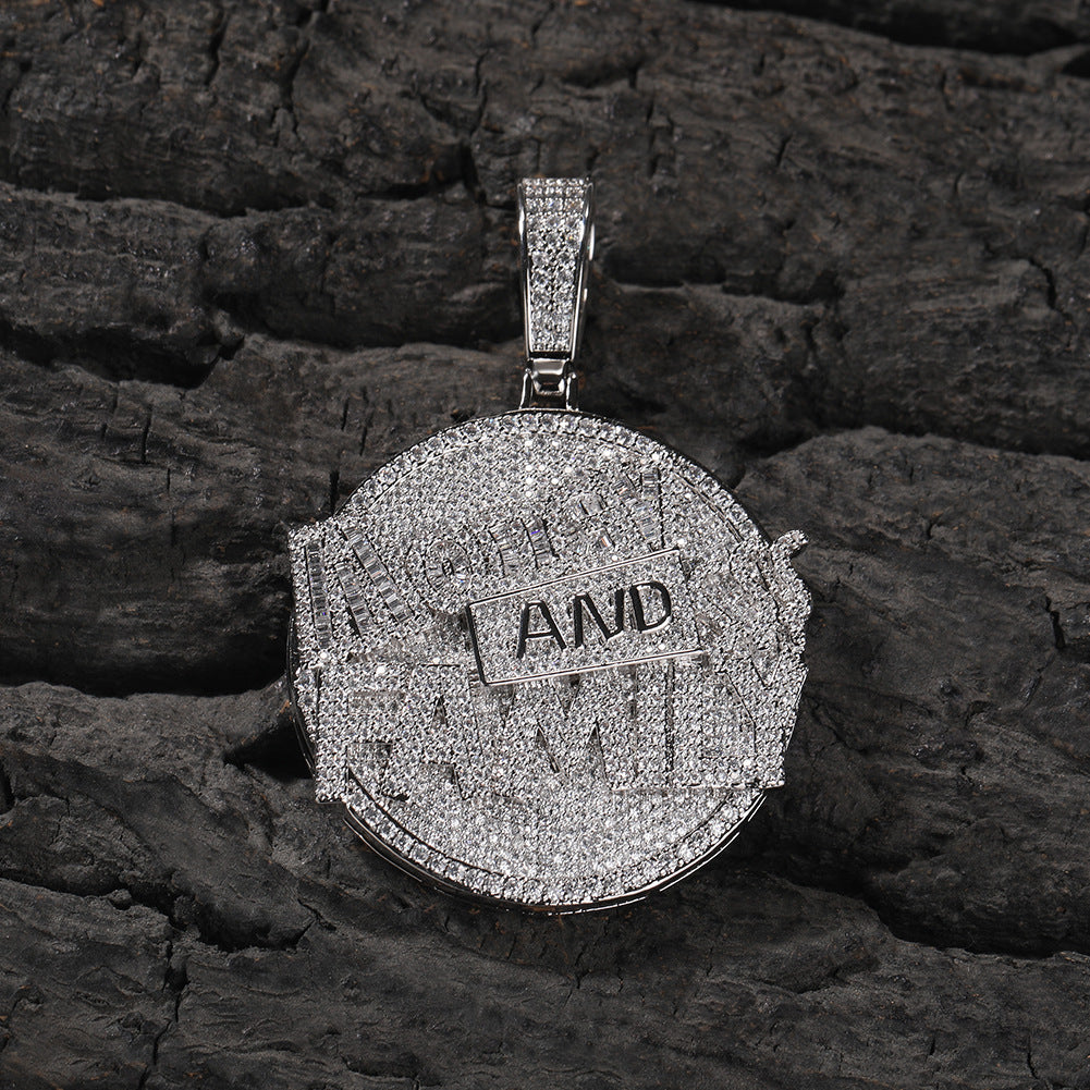 "Money and Family" letter pendant round disc necklace