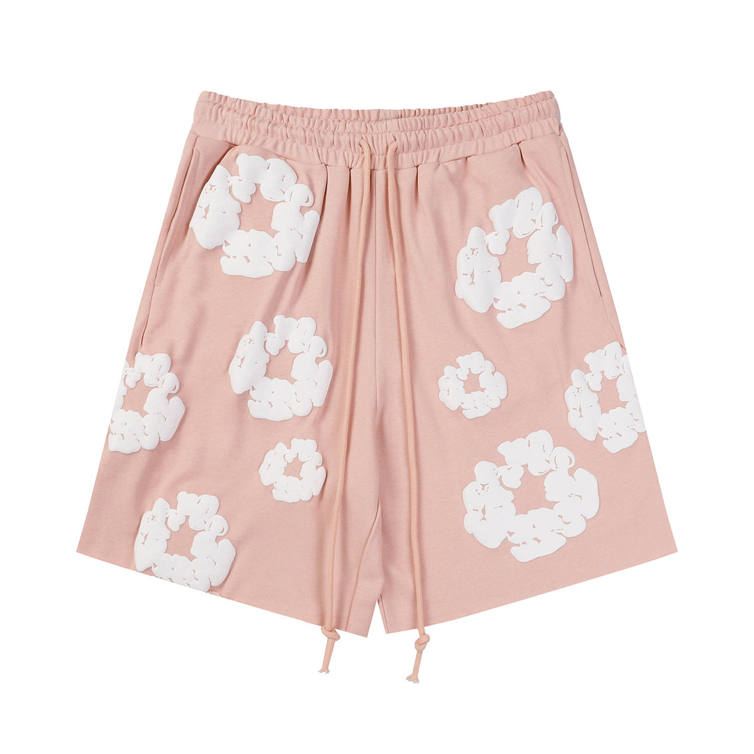 Foamed Kapok Flower Loose-Fitting Short-Sleeved Shorts