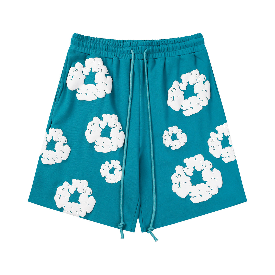 Foamed Kapok Flower Loose-Fitting Short-Sleeved Shorts