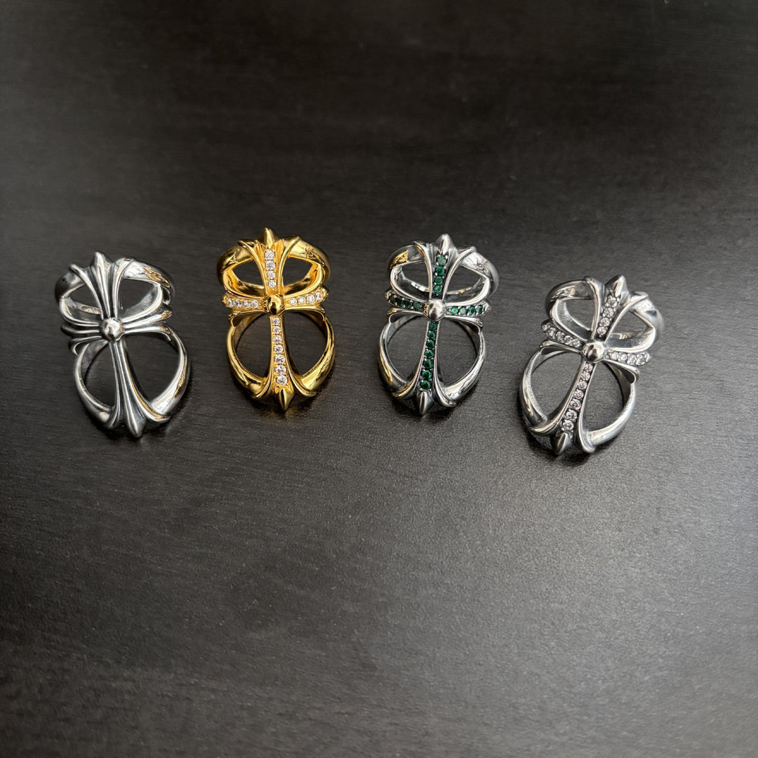 Chrome Hearts Openwork Cross Ring with Diamond Accents