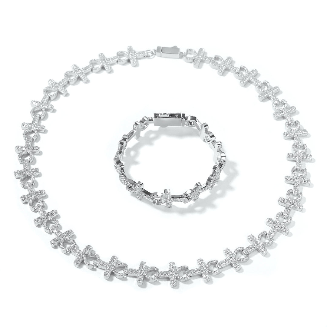 15mm Full-Diamond Cross Necklace & Bracelet