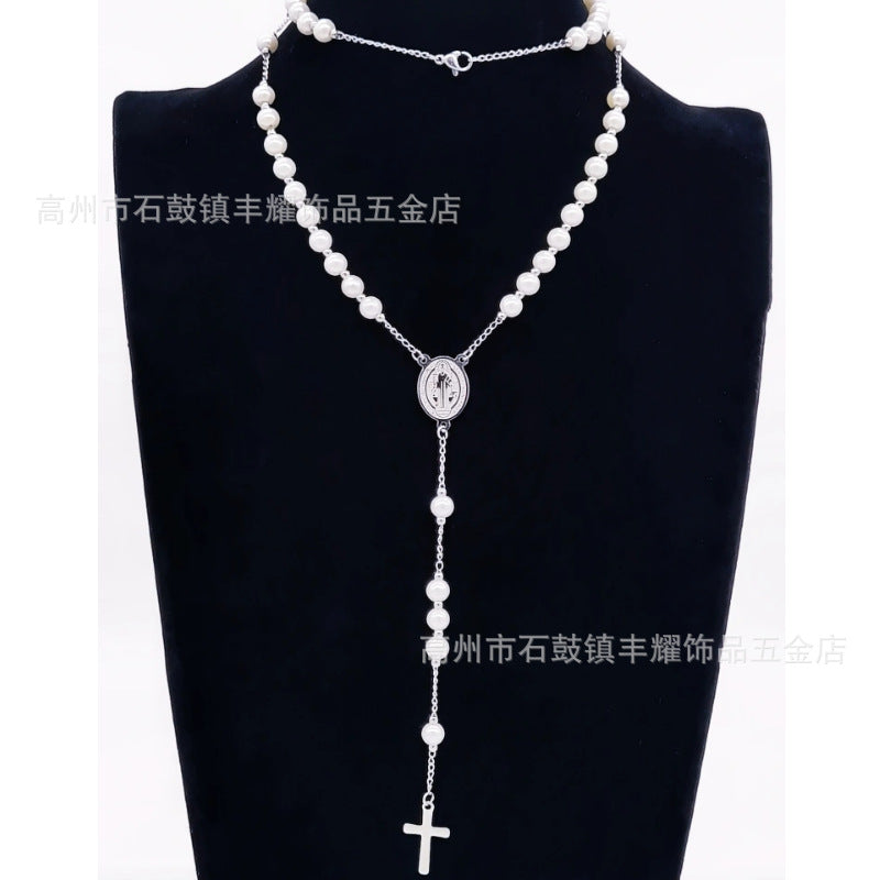 rosary necklace 6mm cross necklace