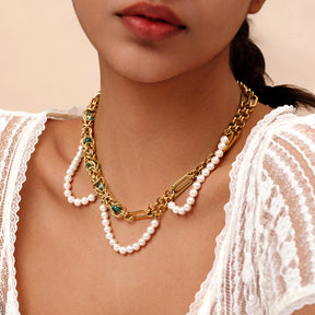 Double-layer pearl gold necklace