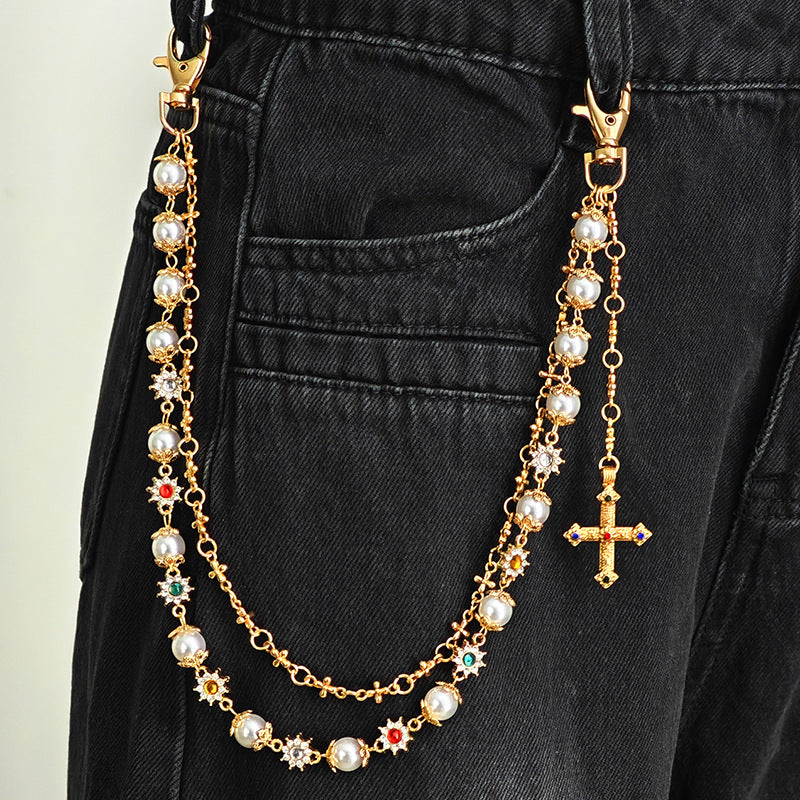 Rhinestone & Pearl Jewelry Set: Bracelet, Necklace, and Waist Chain