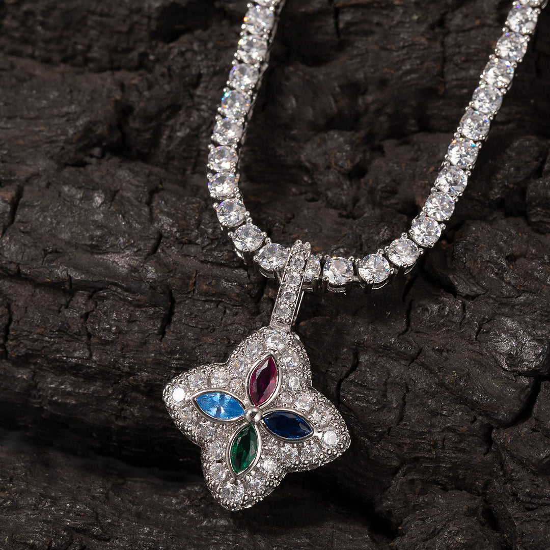 Cubic Zirconia Colorful Four-Leaf Clover Pendant