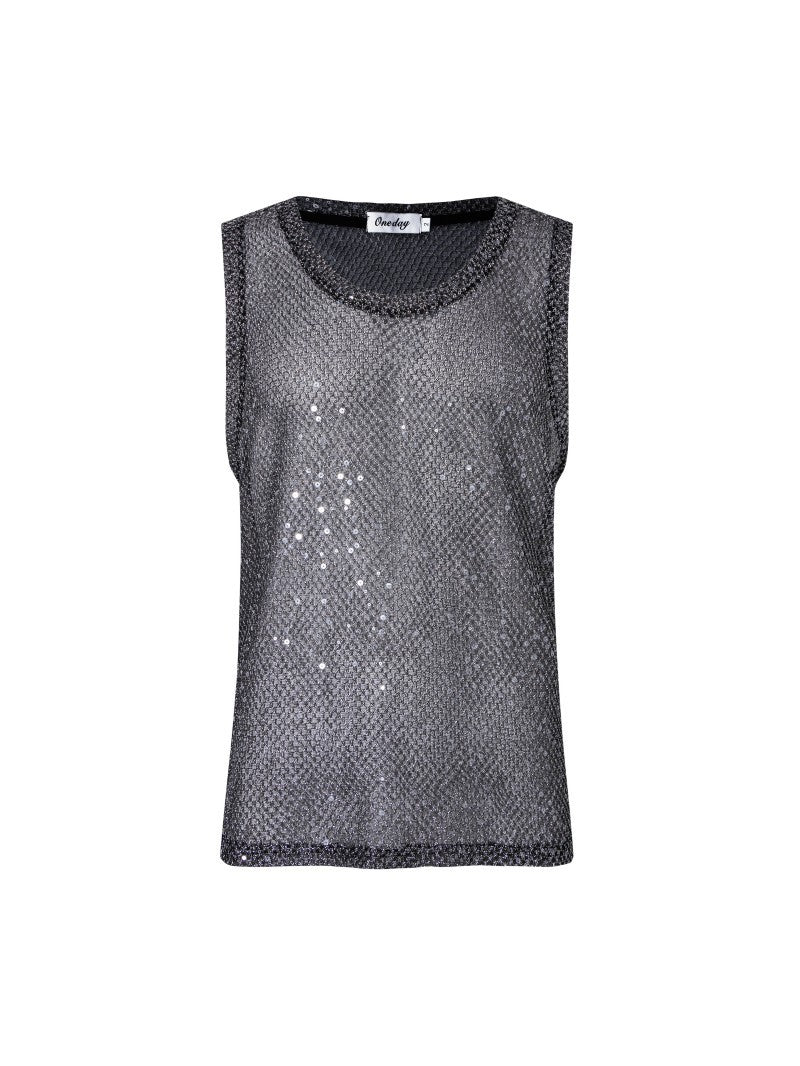Fishnet back cutout sequined camisole vest