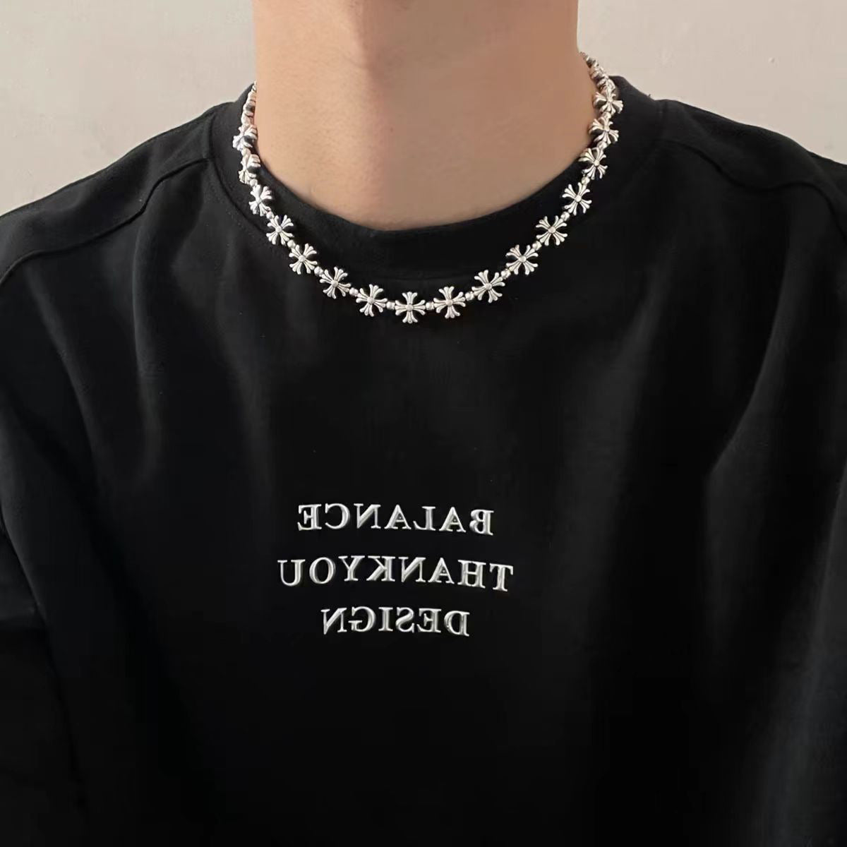 chrome hearts cross flower sweater necklace