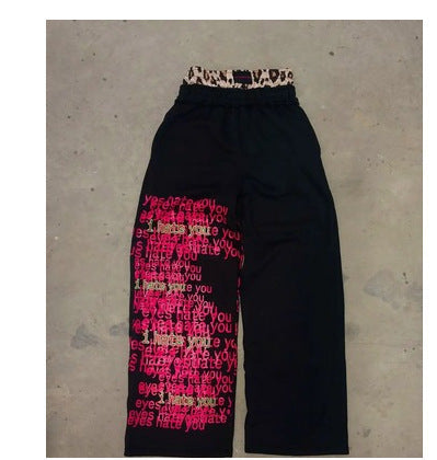 Red and green code series printed wide-leg pants