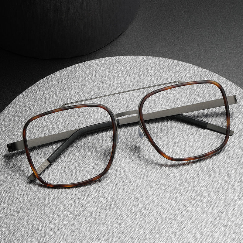 Double-bridge large square screwless welded eyeglass frame