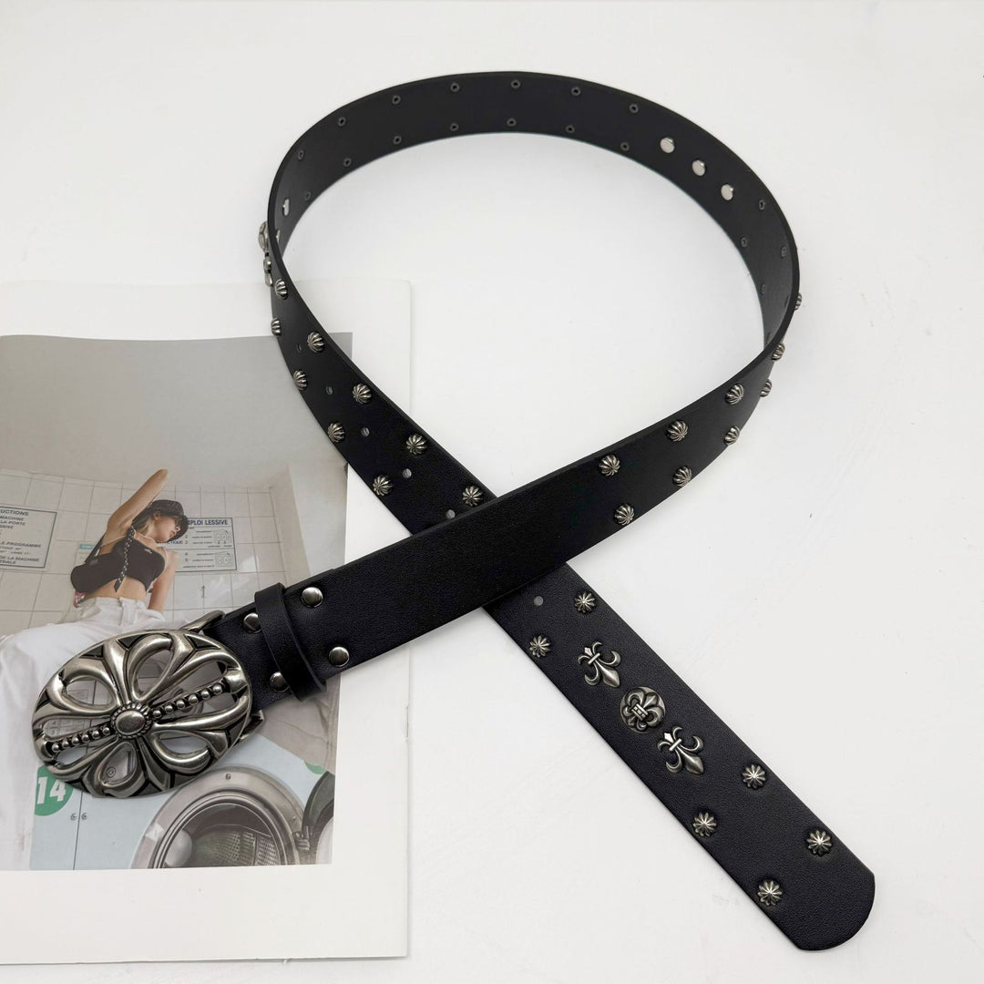 Studded Belt with Carved Crosses and Openwork Plate Buckle