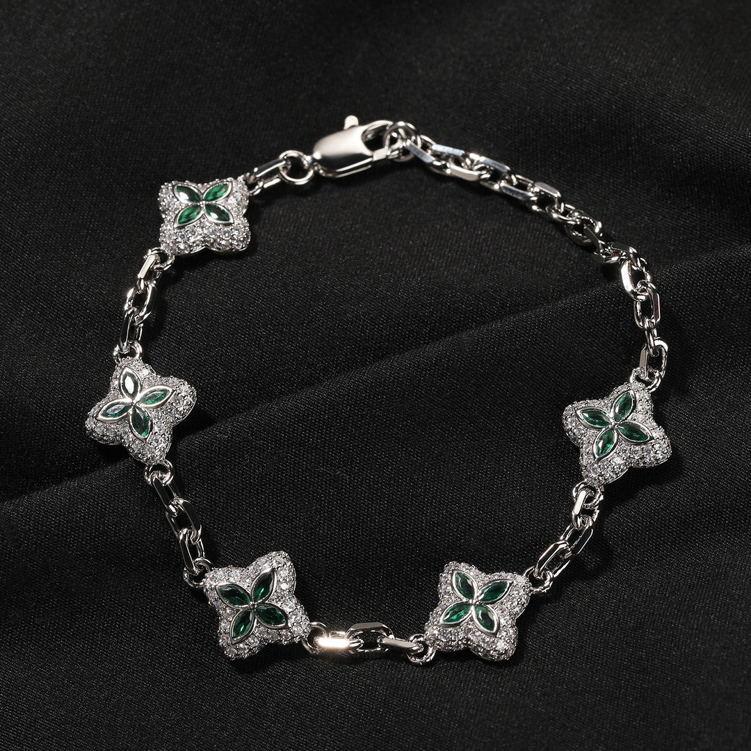 Full-Pavé Lucky Four-Leaf Clover Bracelet Necklace