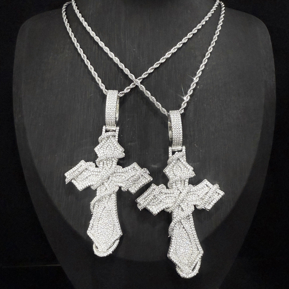 Hip-hop full diamond thorny cross necklace