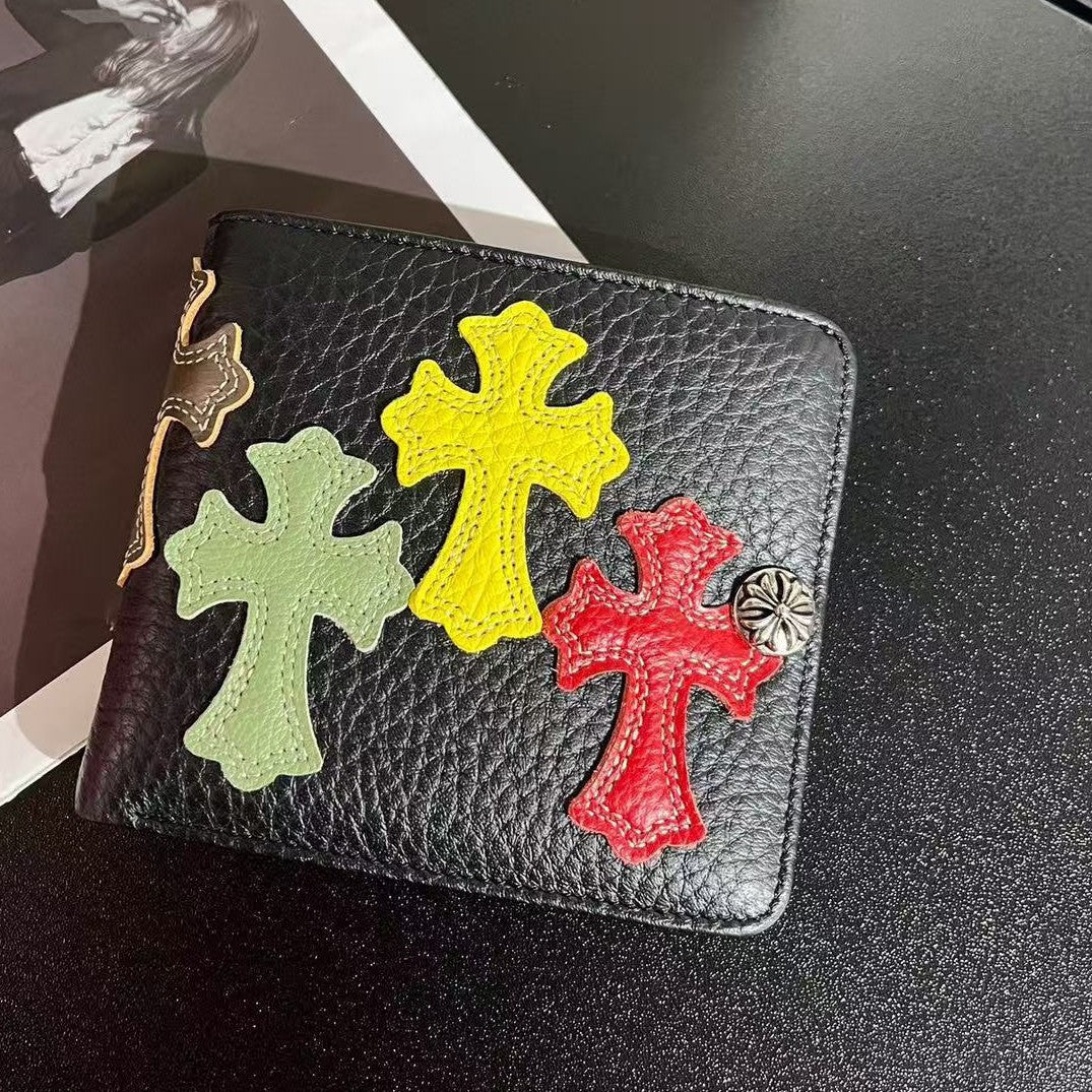 Chrome Hearts Leather Colorful Cross Patch Wallet