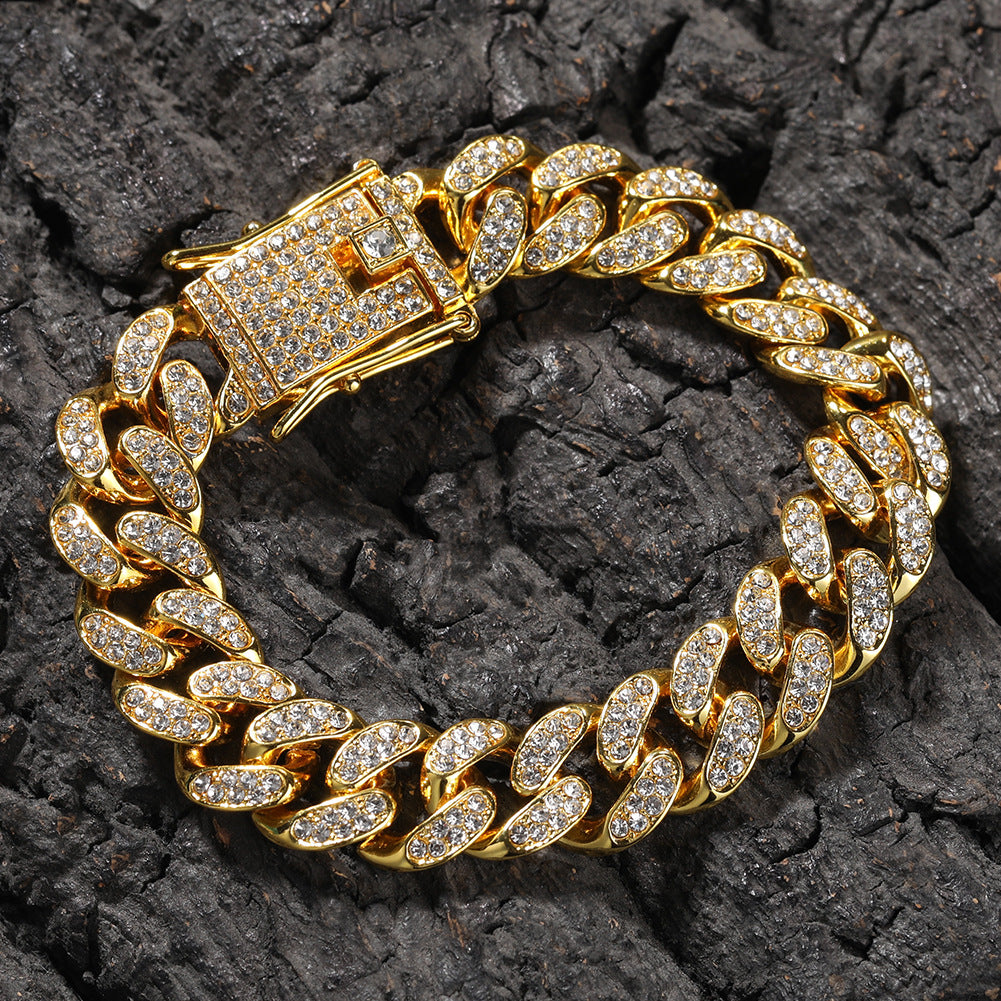 Hip-Hop 12mm Diamond-Encrusted Cuban Chain Bracelet