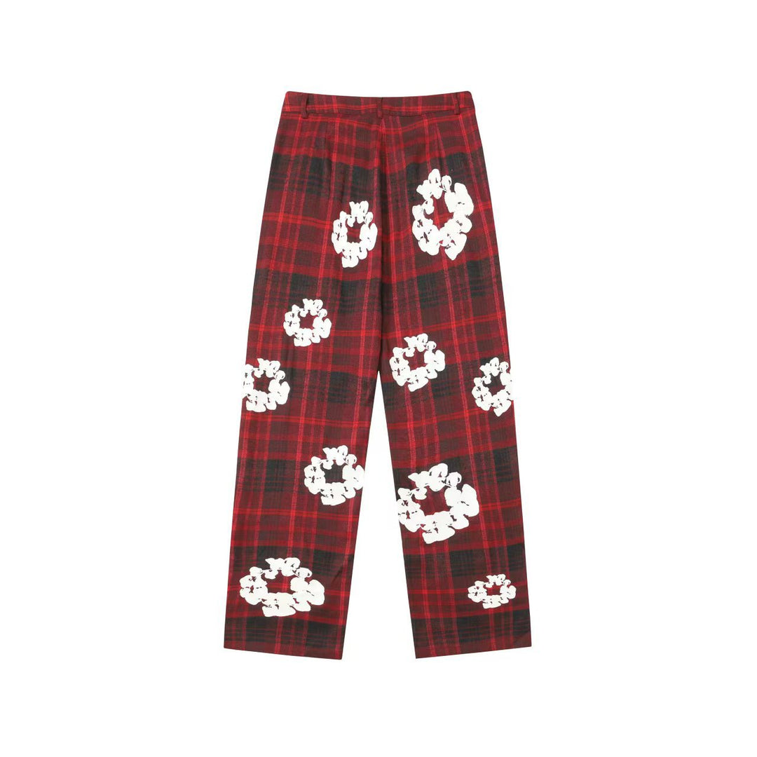Kapok flower foam print plaid shirt set
