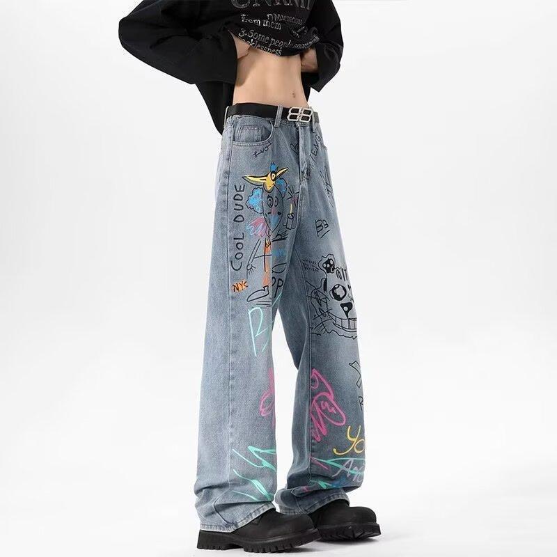 Graffiti-Print Straight-Leg Loose-Fit Jeans