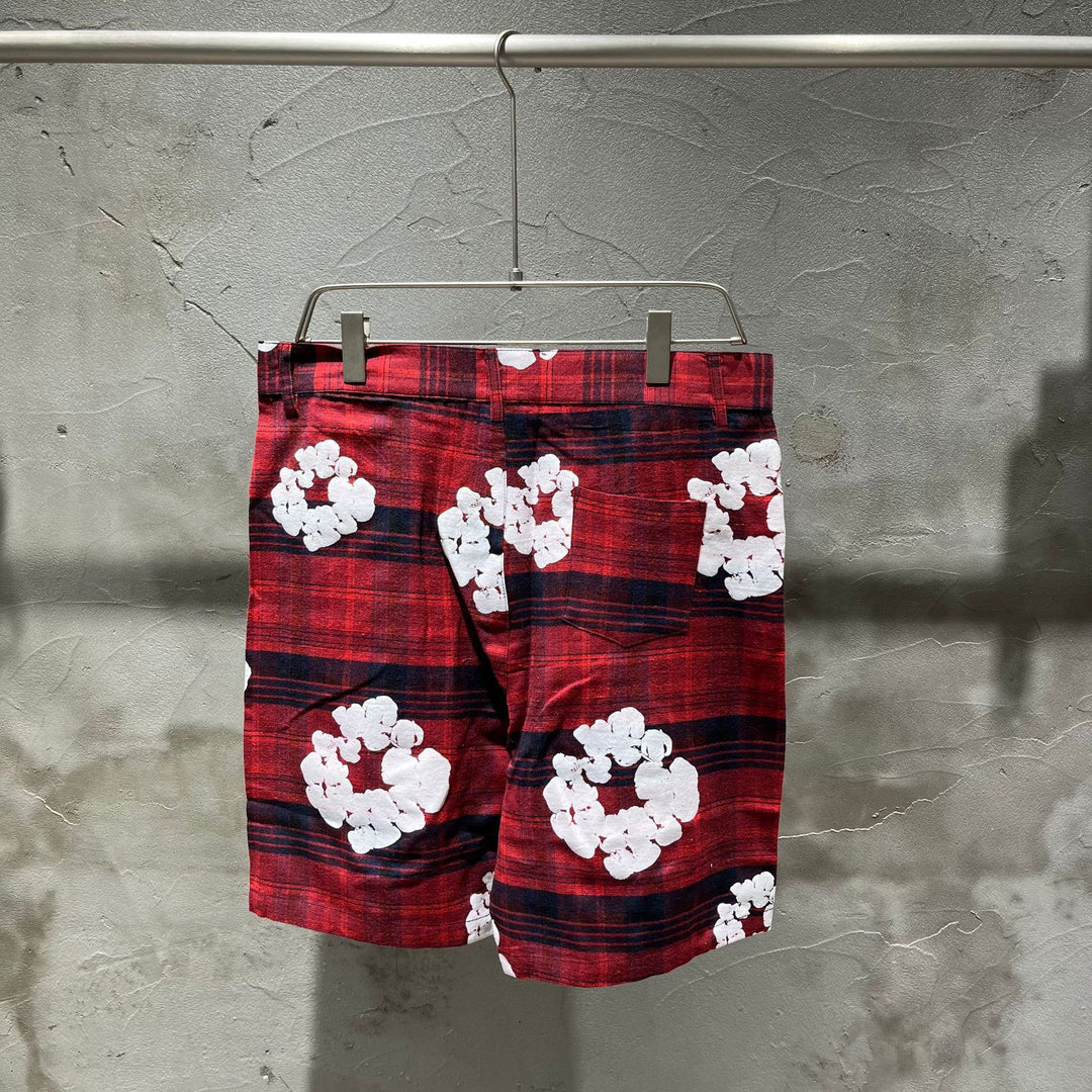 All-over print plaid short-sleeved shirt and shorts set