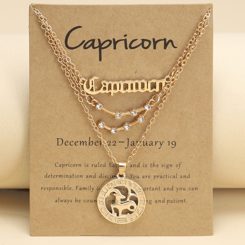 Zodiac Necklace Vintage English Star Image Pendant Three Piece Jewelry Set
