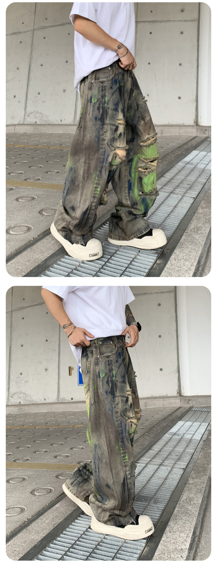 Wasteland-Style Distressed Loose-Fit Scythe Cut Jeans