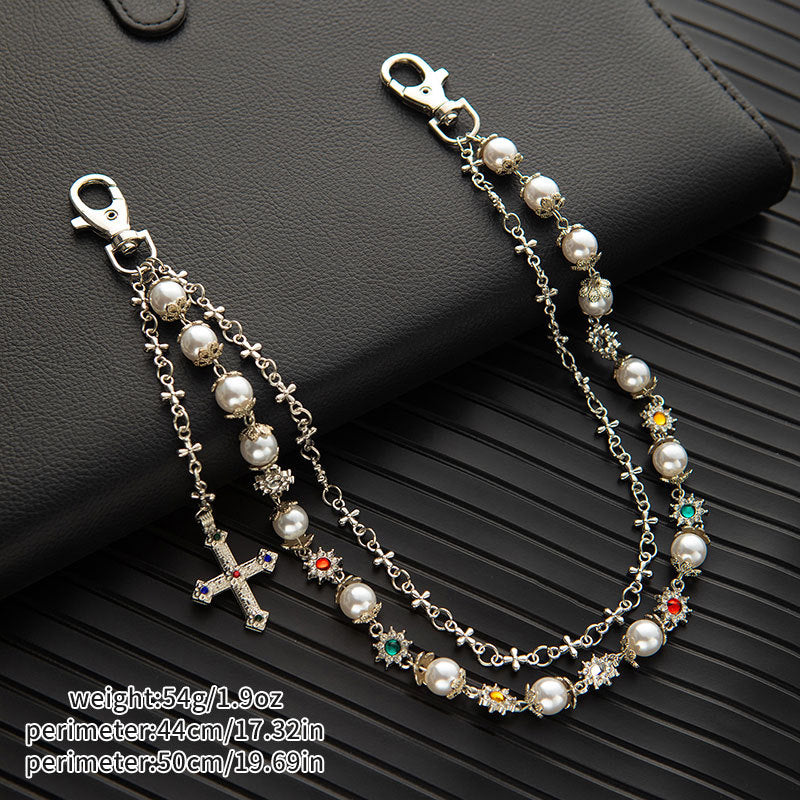 Rhinestone & Pearl Jewelry Set: Bracelet, Necklace, and Waist Chain