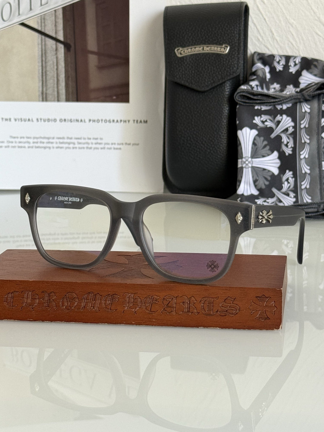 Chrome Hearts BOFFICER square frame glasses with cross pattern