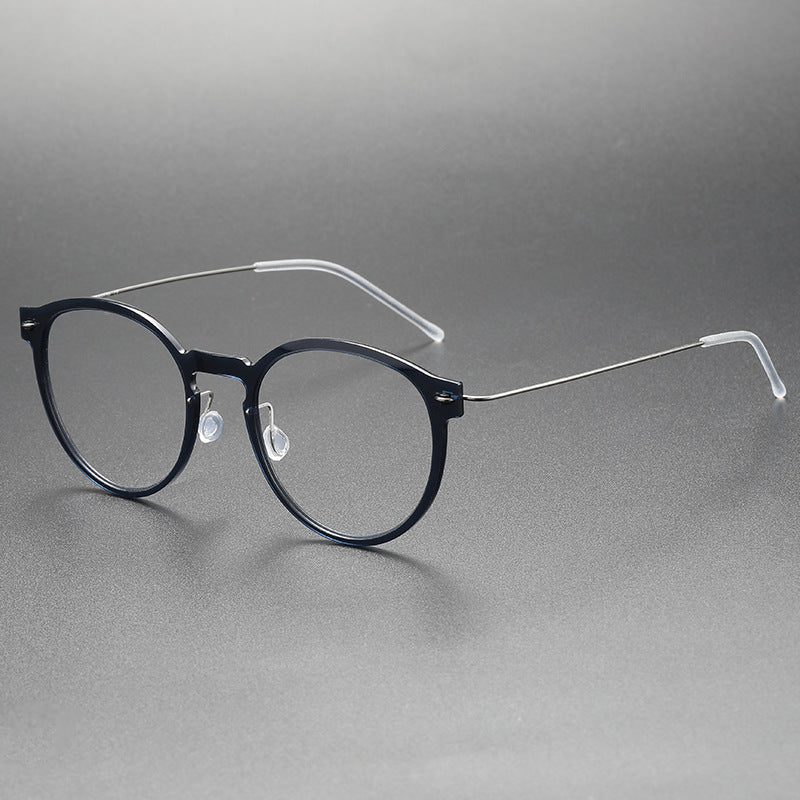 Screwless nylon frame, titanium temples oval eyeglasses