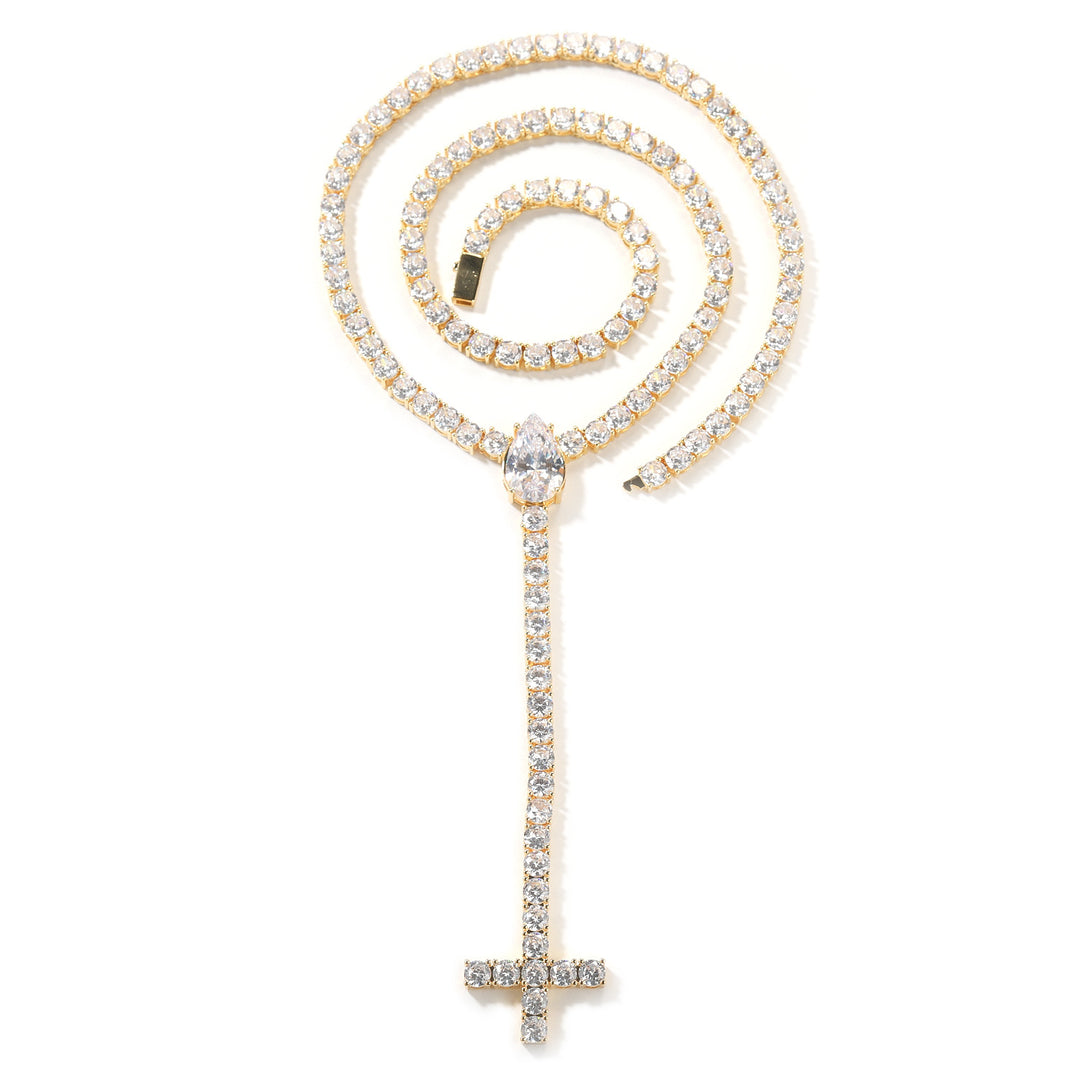 5mm Spring-Clasp Teardrop Cross Necklace