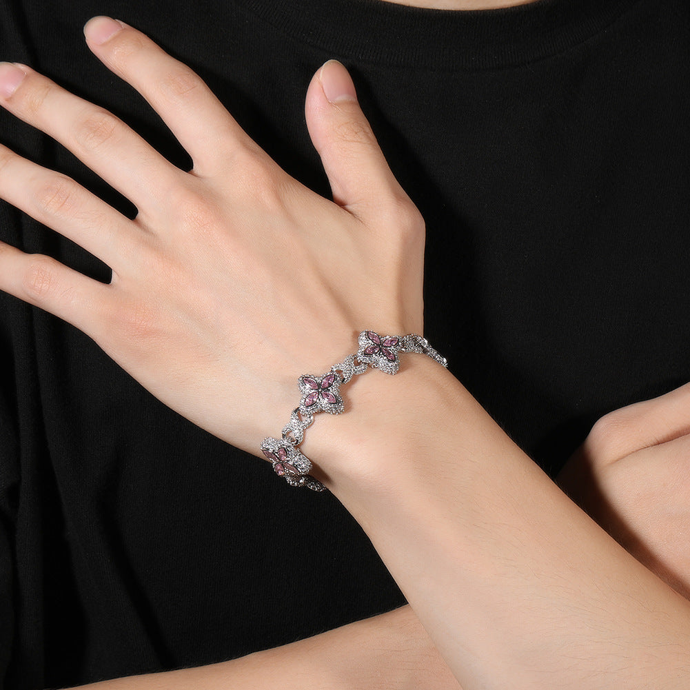 Hip-hop zircon colored infinite four-leaf clover bracelet