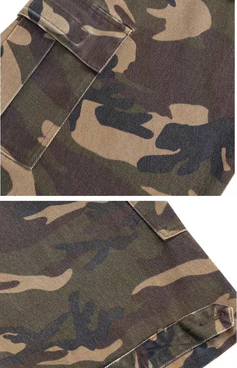 Patchwork distressed camouflage jeans