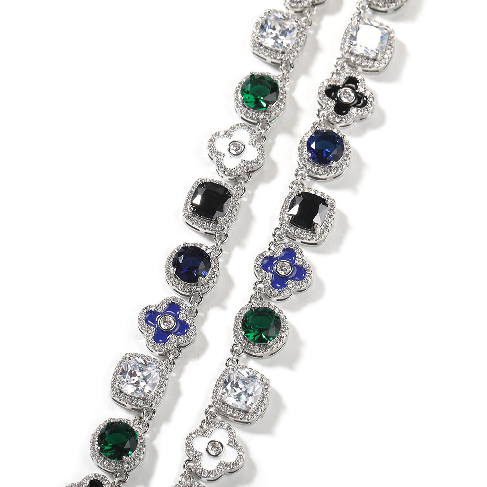 Hip-hop colorful rhinestone-encrusted flower necklace