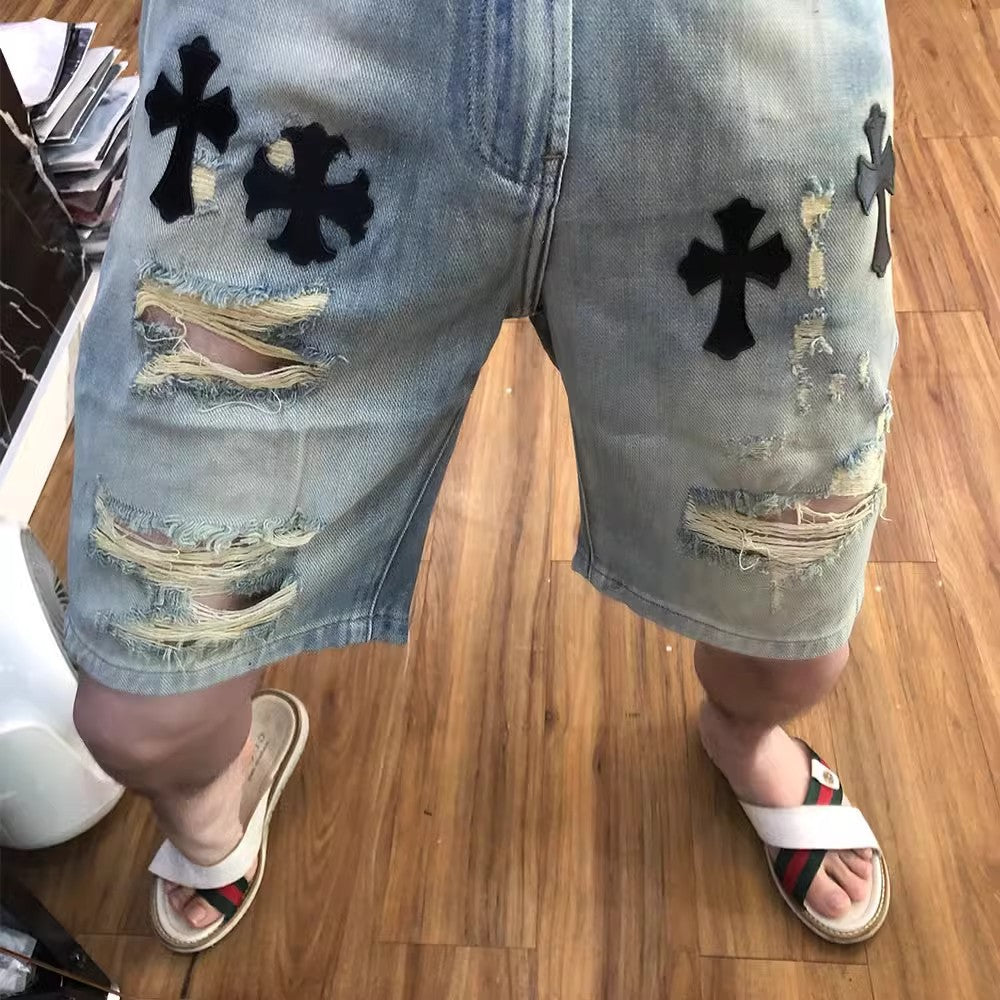 Chrome Hearts distressed frayed denim shorts