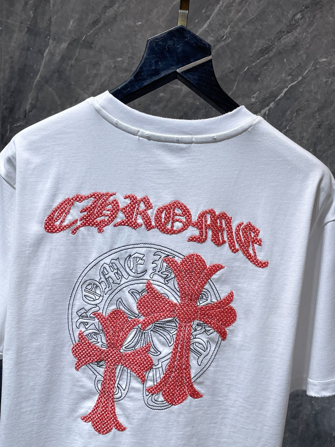 Chrome Hearts Cross & Horseshoe Double-Layer Embroidered T-Shirt