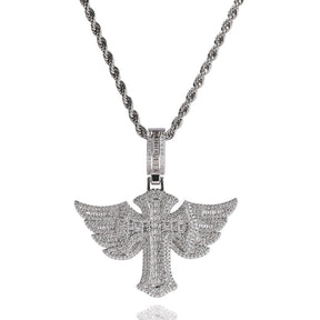 Angel Wings Cross Diamond Pendant