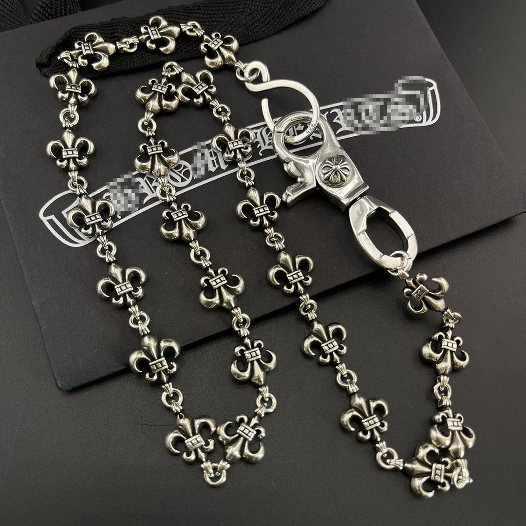 Chrome Hearts cross-shaped floral boat anchor dice pants chain