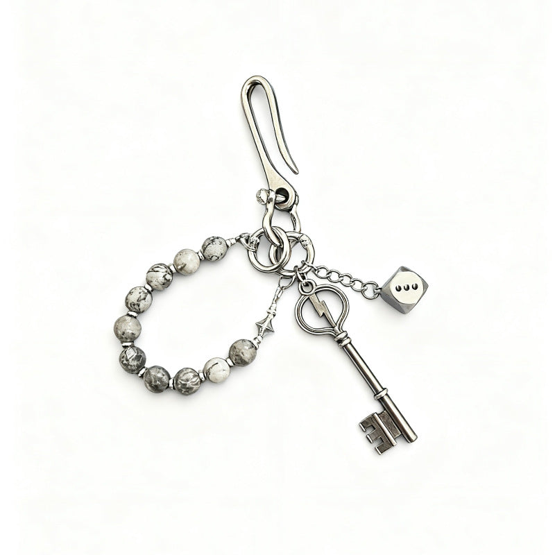 Vintage Distressed Beaded Keychain Pendant