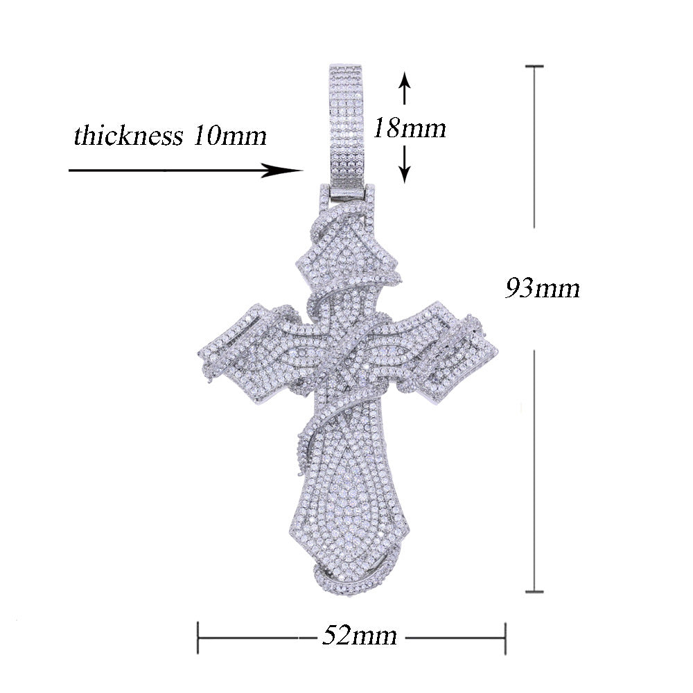 Hip-hop full diamond thorny cross necklace