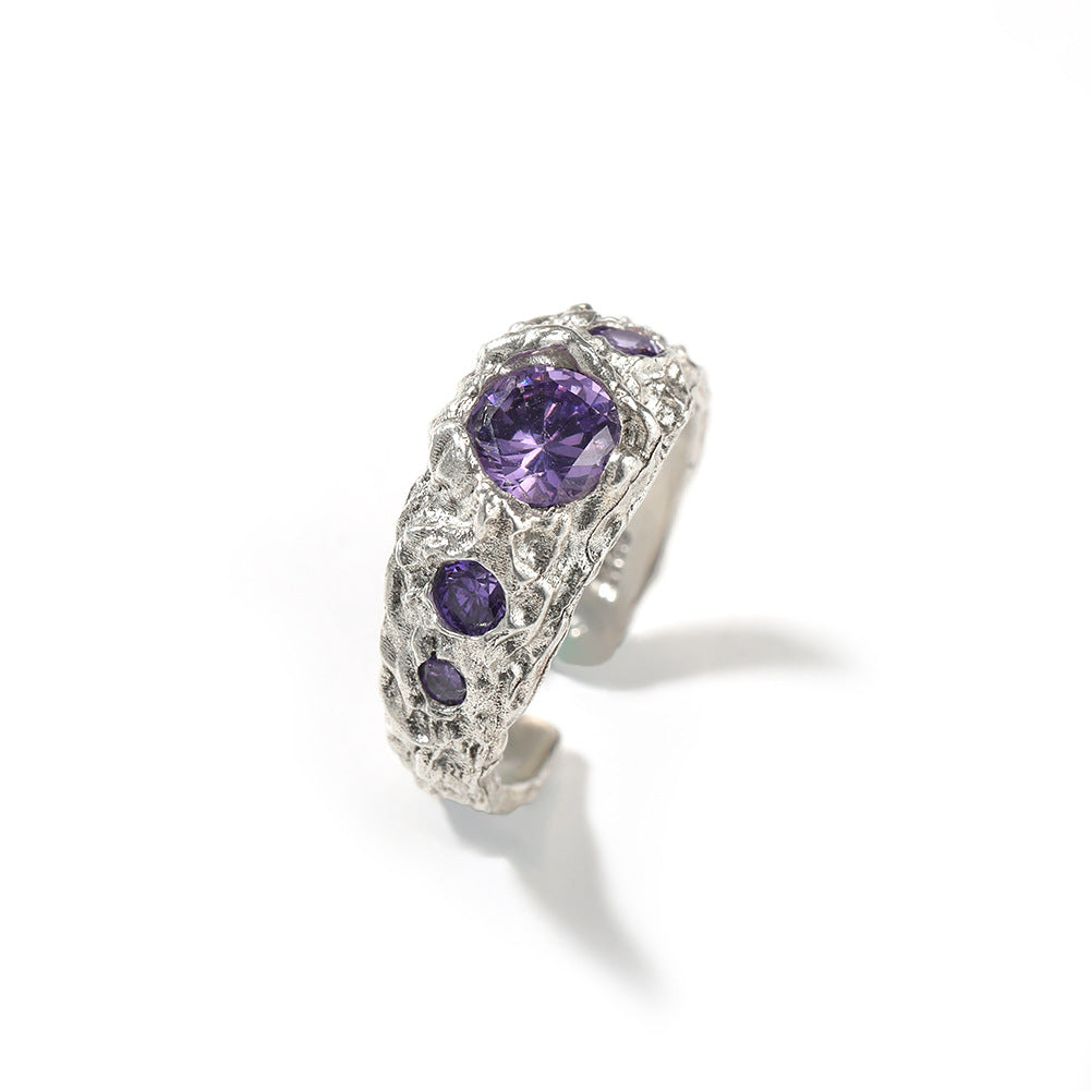 Hip-Hop 925 Silver Ring with Purple Zircon