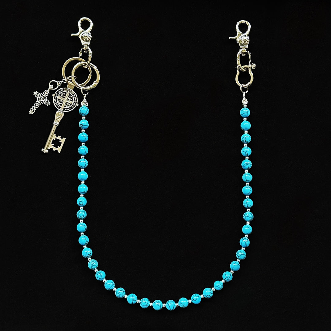 blue crack stone round bead chain