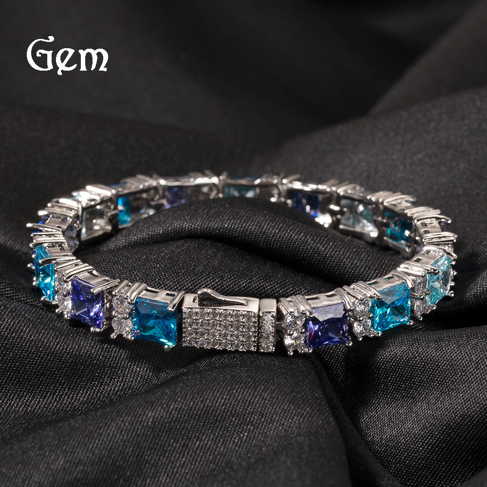 Square bracelet with blue purple gemstones